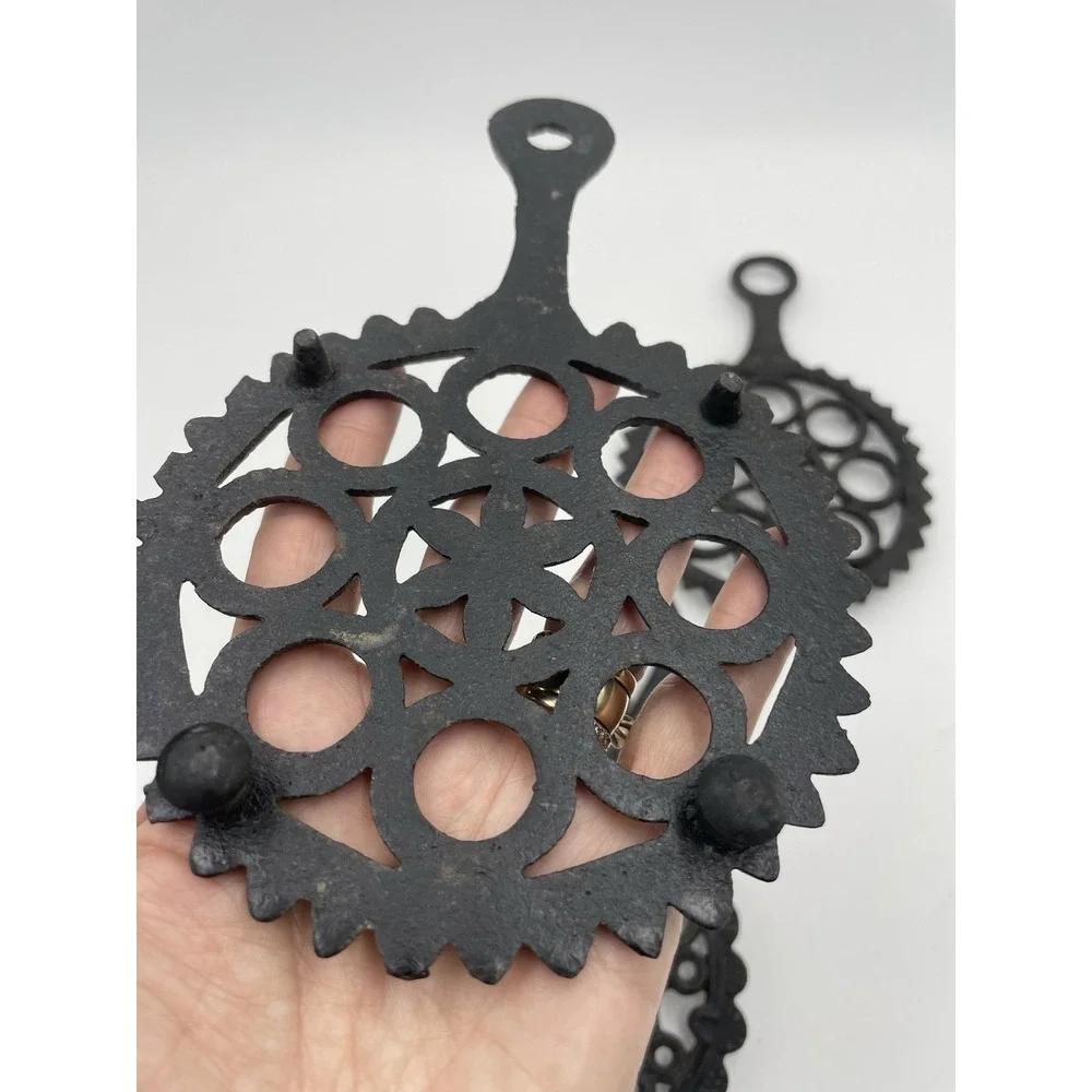 Vintage MCM  Set of 3 Black Cast Iron Trivets Wall Hangings Round Stars